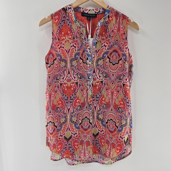 Tommy Hilfiger Tops - Tommy Hilfiger Orange Paisley Print Sleeveless Sheer Fully Lined Top Size XSmall